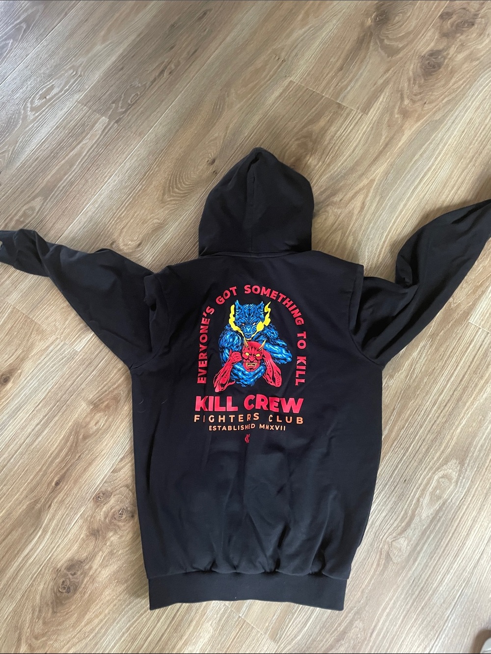 Kill Crew Black Hoodie with Red and Blue Graphic